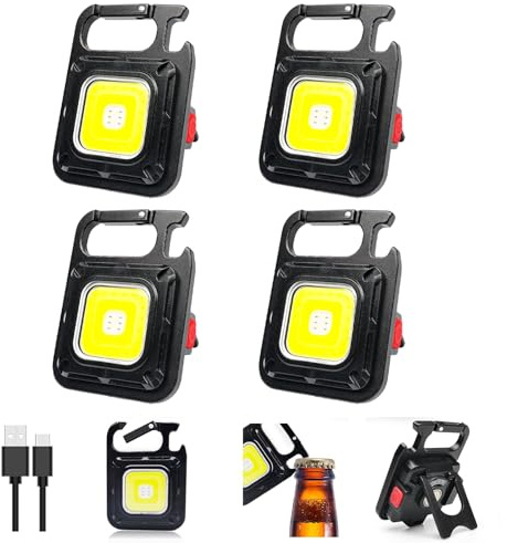 MAKDAK COB Lampe de travail porte-clés – Lampe de poche porte-clés avec 7 modes d'éclairage, 2000 lumens, lampe d'urgence avec support pliable, décapsuleur et base magnétique