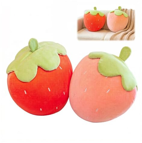 RARITYLL Soft Plush Strawberry Pillow, 2 Pack, PP Cotton Filled, 25cm, Pink and Red, Cute Floor Cushion for Bedroom, Sofa, Home Decor, Girls Room Accessories, Throw Pillow