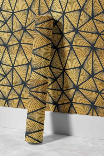 EHOMERY Papier Peint Peindre Vinyle Salle de Bain Mode Moderne Et Individualité Art Géométrique Or Verre Pvc Adhesif Mural Papier Imperméable Résistant À L'Huile Pour Murs Cuisine 45x200cm