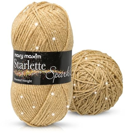 Mary Maxim Starlette Sparkle Yarn “Topaz” | 4 Medium Worsted Weight Yarn for Knit & Crochet Projects | 98% Acrylic and 2% Polyester| 4 Ply - 196 Yards