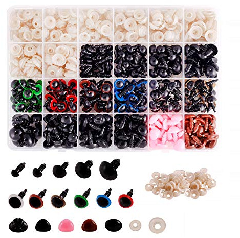 600 Stück Bunte Plastik Puppenaugen und -Nasen für die Herstellung von Puppen Amigurumi Häkelpuppen Stofftiere Teddybär (6 bis 14mm)