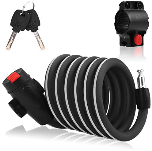 Fahrradschloss Zahlenschloss, Wasserdichtes Fahrrad Schloss hohe Sicherheit 12mm dickes Stahl Kabelschloss für E-Bikes Roller E Scooter Kinder Fahrräder (Reflektorstreifen Schloss mit Schlüsseln)