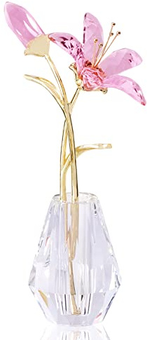 YWHL Kristall-Lilien-Blumenfigur mit Vase, handgefertigte rosa Lilie, Geschenke für Frauen, Hochzeitsgeschenke für Paare, Heim-Party-Dekorationen (rosa Lilie)