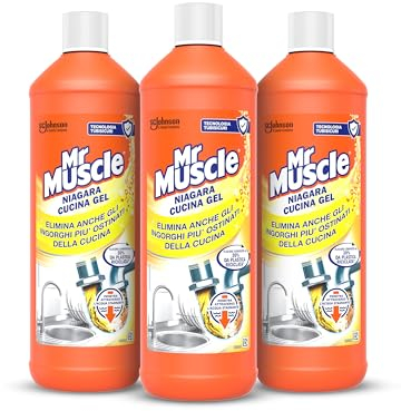 Mr Muscle Niagara Cucina Gel, Stura Lavandini e Scarichi, Disgorgante Forte per Tubi e Scarichi della Cucina, Sicuro per i Tubi, Formato Scorta da 3 pezzi da 1000ml