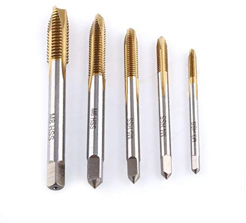 Treki 5PCS Tarauds à Goujure Hélicoïdale Tarauds en Acier Rapide avec Revêtement en Titane M3 M4 M5 M6 M8 HSS Tarauds de Machine à Filetage Métrique Outil de Taraudage pour Filet Rapporté
