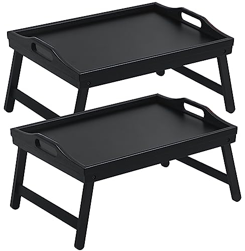 2 Pack Bed Tray Table Breakfast Trays Serving Tray Bamboo Bed Laptap with Floding Legs Handles and Phone Holders
