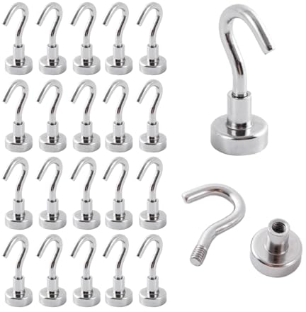 Ronoza Lot de 20 crochets magnétiques extra puissants en néodyme de 5 kg - 10 mm - Pour camping, atelier, portes en fer, gadgets de réfrigérateur, bureau (argenté)
