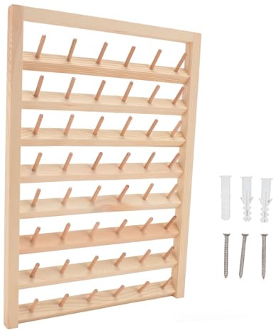 Soporte de Hilo de Madera para 48 Carretes, Bastidores de Hilo Grandes de Bricolaje de 17 Pulgadas, Organizador de Almacenamiento de Hilo de Montaje en Pared para Costura,