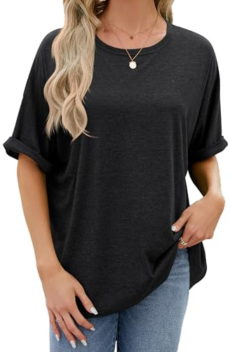 Famulily Womens Black Tshirt Oversized Summer Tops Casual Short Sleeve Loose Basic T Shirt (XXL, Black)
