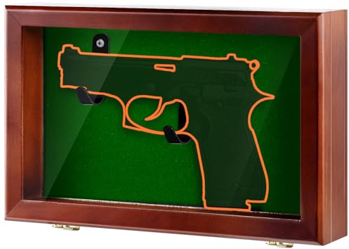 Silipull Gun Display Case with Lock Wall Mount Wooden Pistol Display Case W/ 98% UV Protection Acrylic Clear Door Gun Shadow Box Stand Rack Holder for Collection(Reddish Brown,1gun Displaycase)