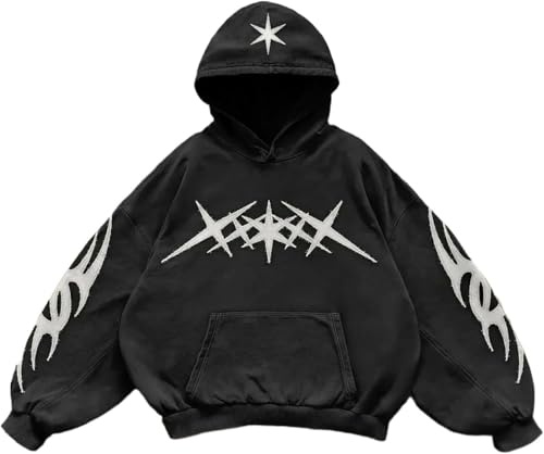 Suncadmious Uomo Donna 2000s Vintage Felpa Oversize Modello Felpa con Cappuccio Streetwear Vintage Modello Pullover Sciolto Street Style Manica Lunga Top (Nero,L)