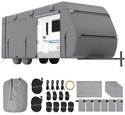 VEVOR Bâche de Protection Camping-Car, 8,2-9,1 m, Housse Caravane Non tissée à 4 Couches, Classe A résistant à l'eau, au Vent et indéchirable, avec Sac de Rangement, rustines de réparation, Sangles