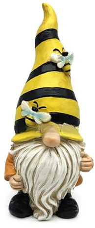 Stgbcst GNOME Elfo Statua da giardino in resina con cappello, statuetta da giardino per aiuole, terrazzo e prato, 14 x 9,5 x 24,5 cm (ape gialla)