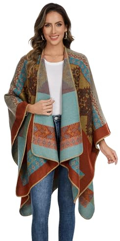 colornival Poncho for Women, Oversized Knitted Shawl Wrap, Warm Open Front Cape, Wearable Blanket Cardigan Coat for Autumn and Winter