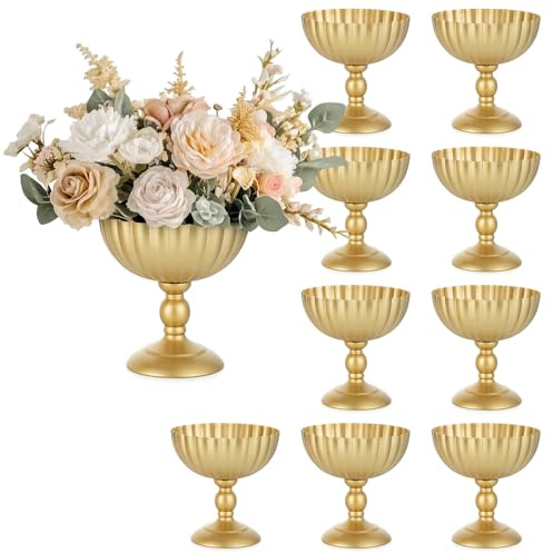 Sziqiqi Vase Centre de Table Mariage Or 20 cm - Lot de 10 Metal Urne pour Arrangement Fleurs - Dore pour Fete Anniversaire Bapteme Ceremonie Valentin