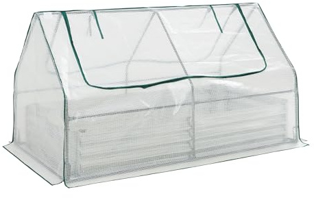 [en.casa] Lit Surélevé de Jardin avec Serre Potager Plate-Bande Permaculture Jardinière Haute Carré Potager Bac de Culture Résistant Acier Galvanisé Film Plastique 186 x 96 x 98 cm Blanc