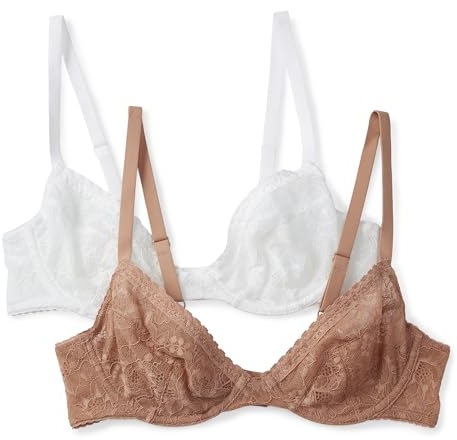 Amazon Essentials Reggiseno da Donna in Microfibra Ultimate Low Plunge, Bianco/Bronzo Lavato, 32A