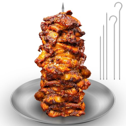 Al Pastor - Soporte para asador de barbacoa, acero inoxidable, 16 x 9,5 cm, soporte vertical extraíble con 3 pinchos y 2 estantes colgantes para horno Ninja Foodi BBQ