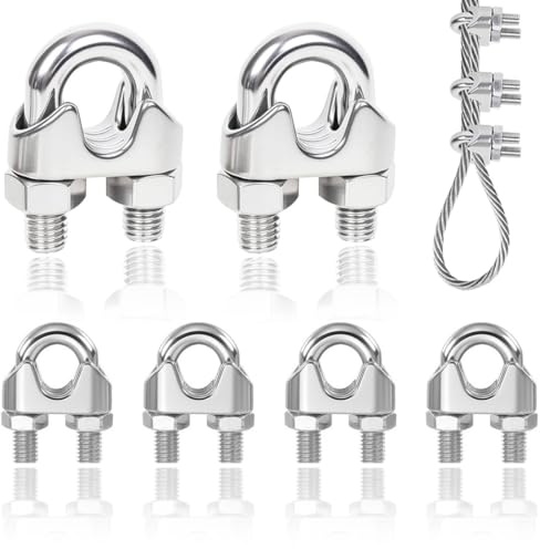 JEYORZY 6 Pcs Morsetti per Filo Stendibiancheria,M4 Morsetti Serracavo in Acciaio 304 per Funi Metalliche Morsetti per Cavo Acciaio,M4 con Dado di Bloccaggio in Acciaio Inox per Fune da Giardino