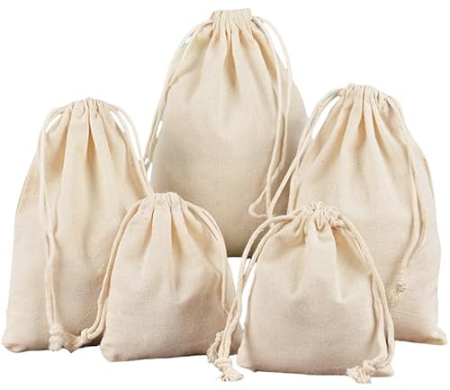 WANYI 3 Piezas Bolsas de Tela de Algodón 25x35cm Bolsa Tela con Cordón para Rellenar Bolsas Regalo Reutilizable para Joyería Bodas Cumpleaños Navidad