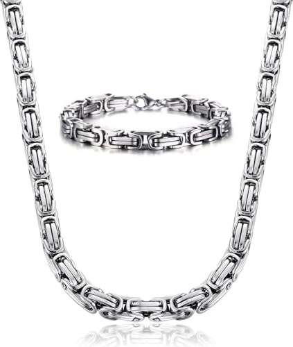 CCAIPU rostfritt stål silver kungskedja set, 5 mm halsband armband silverkedja mode byzantinsk plattkedja för män