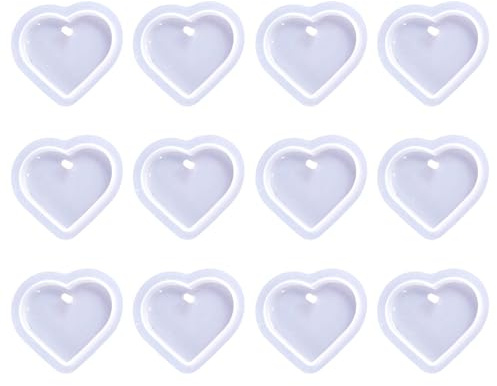 Rainway 12 moldes de silicona con forma de corazón, molde de silicona, molde de resina epoxi, moldes de silicona con agujero para manualidades, colgantes, collares, moldes de fundición, 4,9 x 4,3 cm