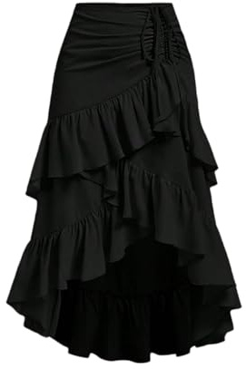Falda Larga con Volantes y Capas de Cintura Alta para Mujer, Elegante Falda Larga Boho asimétrica con Fruncidos para Fiestas de Verano y Playa