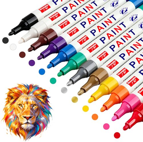 Funnasting Marqueur Indélébile, 12 Couleur Marqueur Permanent | Feutre Permanent à Base d'huile Imperméables pour la Peinture sur pierres, bois, tissu, plastique, tasses