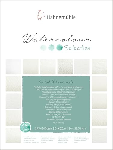Hahnemühle Watercolour Selection, 14 verschiedene Aquarellpapiere zum testen, 275-640 g/m², 24x32cm