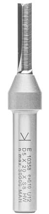 ENT 10358 rak fräs Skaft (S) 8 mm, Diameter (D) 5 mm, NL 20 mm, SL 32 mm, GL 65 mm, med Hårdmetall centrumspets