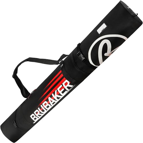 BRUBAKER Skitasche Carver Champion Schwarz Rot - Gepolsterter Skisack für 1 Paar Ski und Stöcke - Reißfester Ski Bag 190 x 34 x 34 cm