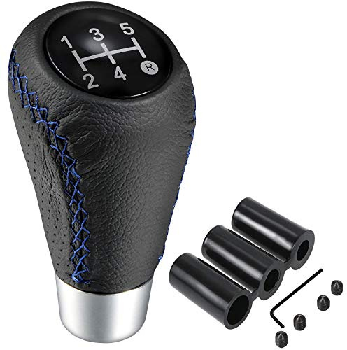 Semoss 5 Velocidades Pomo de Palanca de Cambios Cuero Auto Manual Caja Cambios Piel para la Mayoría de los Coches Camiones SUVs Furgonetas,Azul