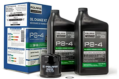 Polaris PS4 Oil Change Kit for Specific RANGER, SPORTSMAN, Scrambler, ACE 500 Models With 4 Stroke Engine, Includes 2 Quarts of PS-4 5W-50 Full Synthetic Oil, 1 Oil Filter, Genuine OEM - Part 2877473
