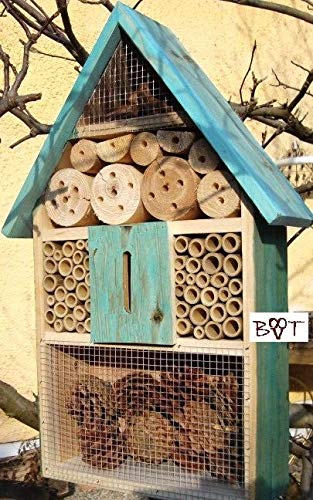 Oelbaum XXL 120 cm grosses Großer Nistkasten türkis meeresblau blau Insektenhotel Wildbienen-Haus Bienenhaus Bienenhotel Schaukasten Insekten