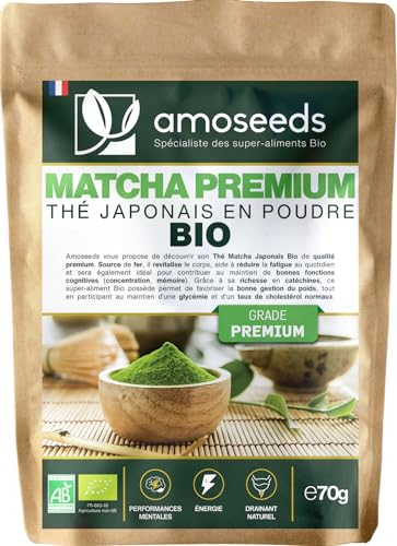 Thé Matcha en poudre Bio Japonais 70G | Thé Vert | Qualité Premium | Tonus, Minceur, Drainage