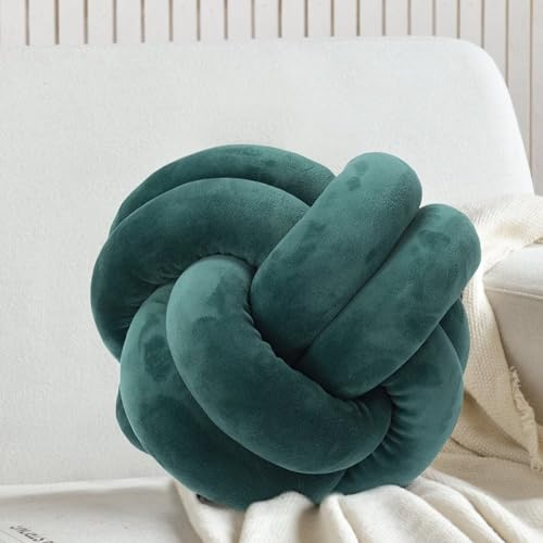 Wadser Short Plush Knot Ball Pillow, Waist Cushion Home Decoration Plush Throw Pillow Cushion for Sofa Car Office Decor, (Dark Green, 9.8x9.8)