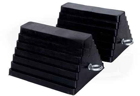Tiousmoky Wheel Chocks Rubber Heavy Duty Wheel Chocks for Travel Trailers with Eyebolt 9.06 x 7.87 x 5.51 2 Pack（Highlight Black）