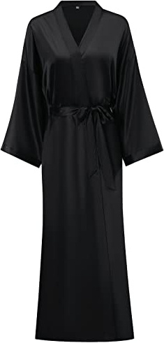 V Vaborous Women's Soft Plus Size Long Satin Robes Silk Full Length Lightweight Kimono Silky Dressing Gowns, Black, 2XL/3XL