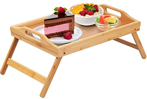 Plateau de lit pliable avec poignées - Plateau de petit-déjeuner pour canapé, manger, dessin, plateau de service en bambou