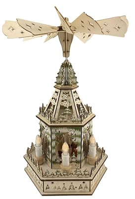 Clever Creations Beige and Forest Green Four Tier Carousel 22 Inch Traditional Wooden Christmas Pyramid Decoration, Festive Christmas Décor for Shelves and Tables