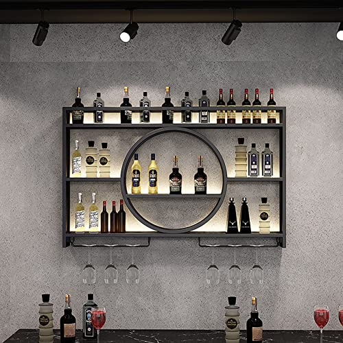 Porta Bottiglie Da Vino Portabottiglie Da Parete Con Ripiano Espositivo, Mensola Per Vino Industriale Calice E Portabicchieri, Vetrinetta Pensile Da Parete, Espositore Creativo Per Vino Da Parete. ( C