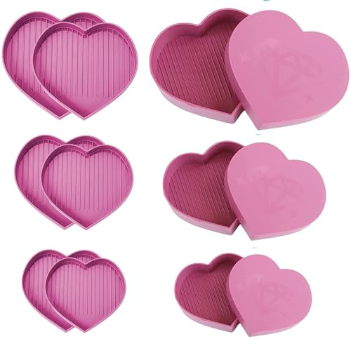 6PCS Purple Heart Diamond Sorting Trays — Diamond Painting Bead Sorting Trays Art Organizer for DIY Craft Rhinestone Plate Small Plastic Boxes Purple Cross Nail Dotting Tools Heart Shape