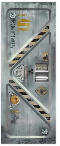 TüRtapete Selbstklebend TüRposter TüRaufkleber Tapete, Wandaufkleber für Schlafzimmer, Heimdekoration, wasserdicht, abnehmbares Premium Vinyl Upgrade, Raumschiff Innenraum, silberfarbene Metalltür