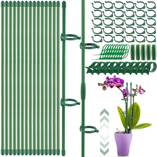 Realure 15 Pcs Tuteurs pour Plantes, Réglables Tuteur Orchidée 30-150cm, Tuteur Plante Interieur avec Plantes Clips & Connecteur, pour Fixation de Orchidées, Pivoines, Tuteur Plante Grimpantes