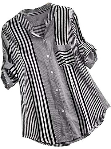 Femme Chemises Longue Imprimé Rayé avec Boutonné Hauts à Revers Tee Shirts Manches Longues Cardigan à Boutons Grande Taille Casual Basique Blouse Lâche Respirant Tops Plage Ample Tunique