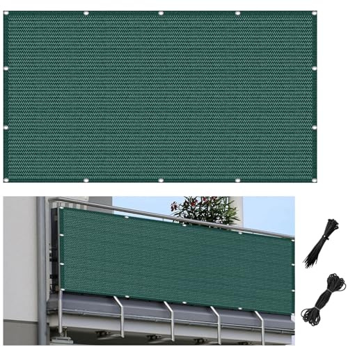 Frangivisto Balcone 50 x 500 cm Protezione Della Privacy Schermo in HDPE Permeabile Copertura per Ombreggiatura Esterna con Occhielli per Balcone Giardino, Verde Scuro