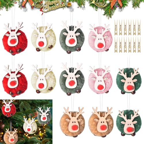 Julgransdekoration, 12 stycken julhängen älg dekoration, julgransprydnad ren docka, filt trä juldekoration, julgransprydnad jul, julgransprydnad trä