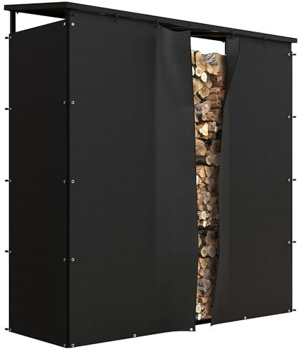 Outsunny Abri-bûches, range-bûche, charge maximale 2000 kg, avec housse de protection imperméable et toit en polycarbonate, abri bois de chauffage, 185 x 62 x 184 cm, cadre en métal, noir