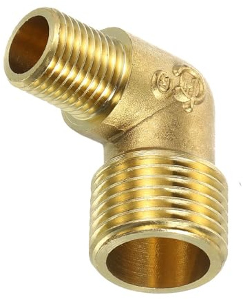 MACHSWON 1/2 Inch Male to 3/8 Inch Male Pipe Fitting, Brass L-Shaped Right Angle 90 Degree Elbow, Connector for Plumbing, Air, Gas, Fuel, Oil, 35x35mm