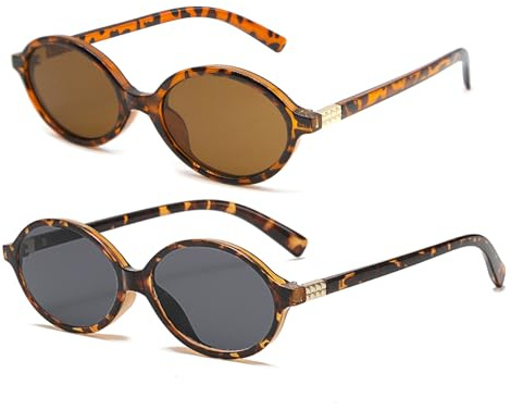 LJCZKA Retro ovala solglasögon unisex klassiskt mode 90-talet runda ovala små solglasögon med UV400 skydd